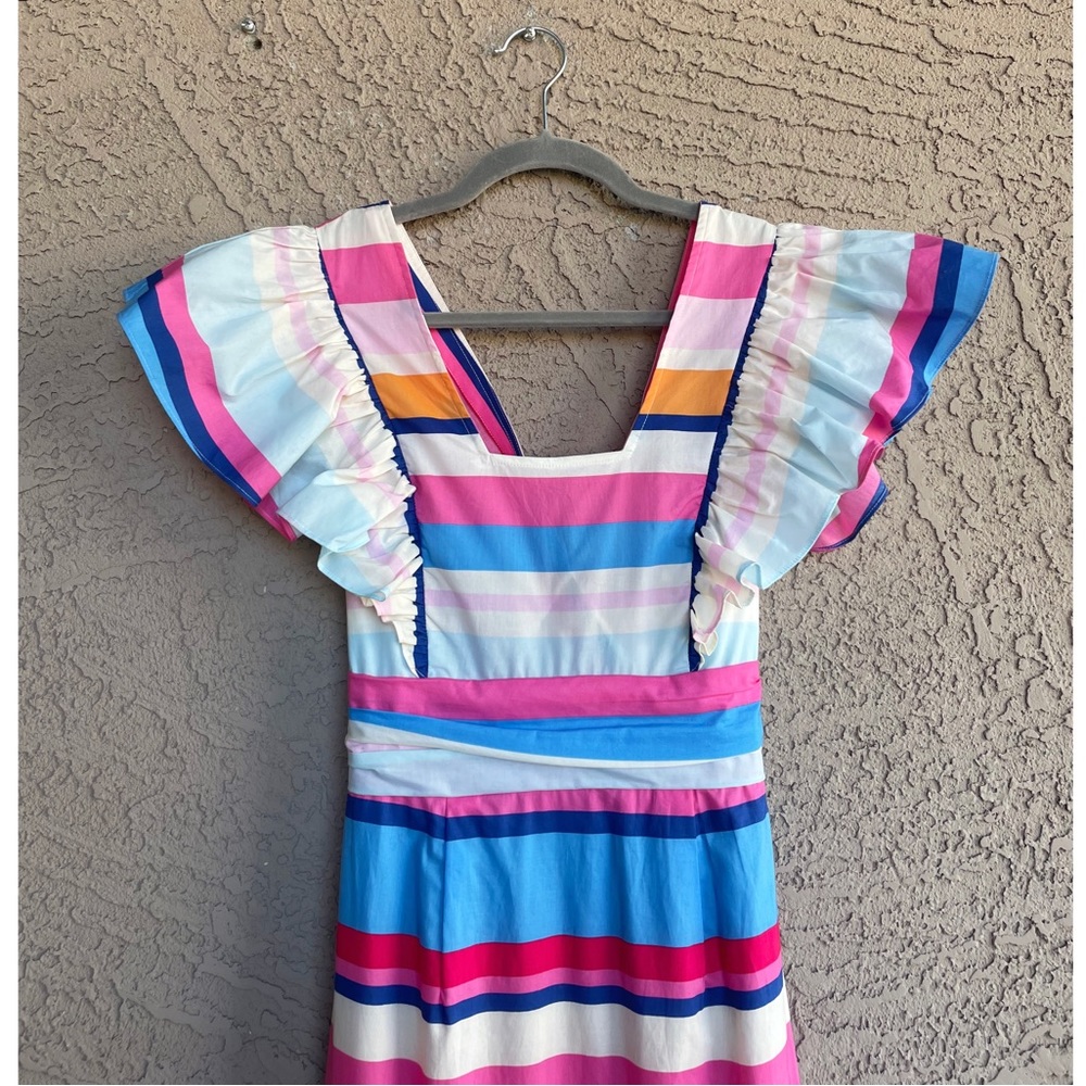 ANTHROPOLOGIE NWT PLENTY by TRACY REESE Rainbow Stripe Flutter Sleeve Maxi Dress - Picture 4 of 11